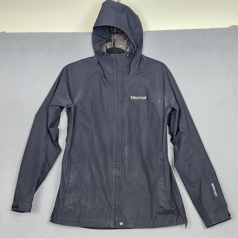 MARMOT Jacket Womens Medium Black Goretex Hooded Waterproof Rain Coat H93770